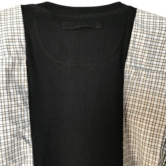 Upcycled Plus Size Mixed Prints Plaid Shirt: Reworked Patchwork Boho Spliced Top - Picture 4 of 10